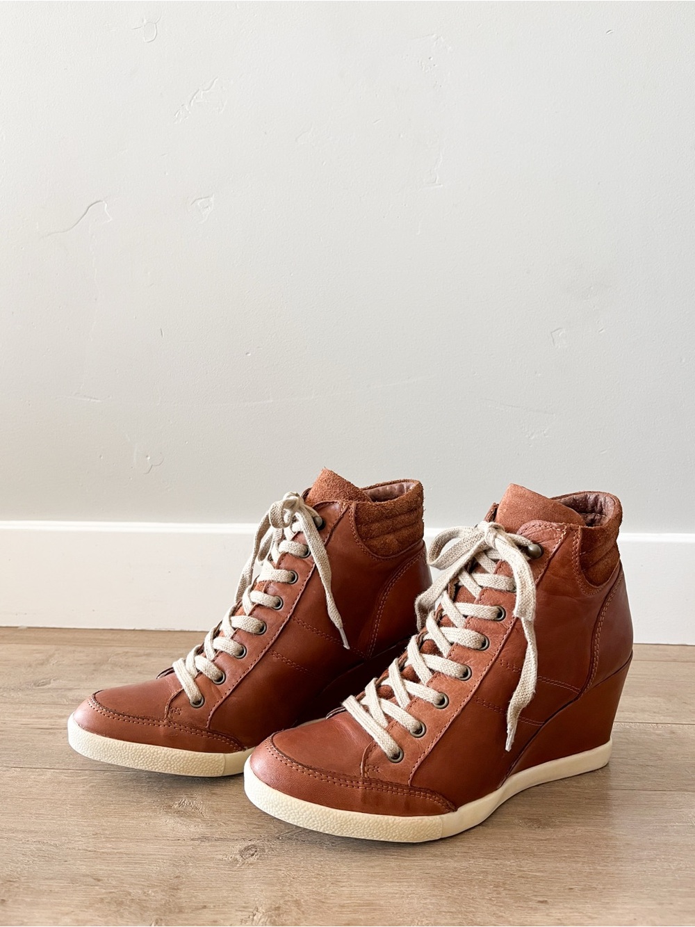 Miz Mooz Angie Leather Hidden Wedge Sneakers Brandy Size US 7.5 / EU 38